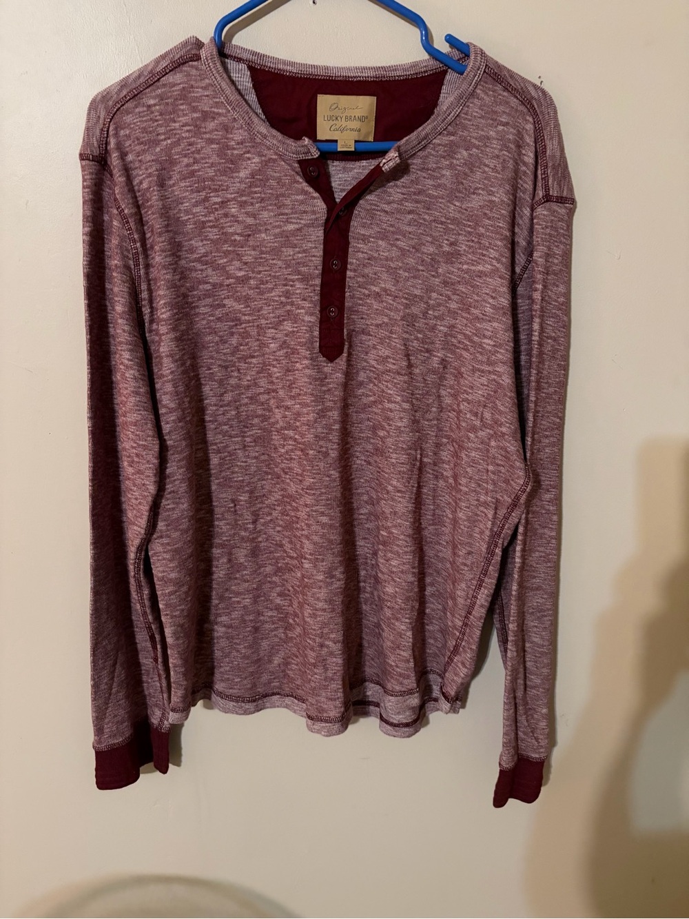 Lucky Brand Men’s Maroon Henley Long-Sleeve Top L